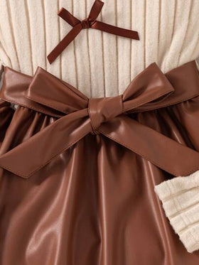 SHEIN فستان بياقة طاقم وأكمام طويلة من الأريب المحبوك مع تصميم زهري على الذيل، لطيف وأنثوي، للخريف قطعة واحدة