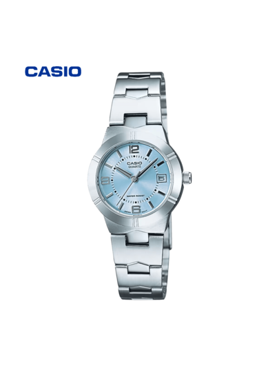 Casio ساعة كاسيو للنساء، قرص أزرق، سوار من الفولاذ المقاوم للصدأ، حالة دائرية، كوارتز تناظري، مقاوم للماء، ساعة كاسوال يومية للنساء والفتيات.