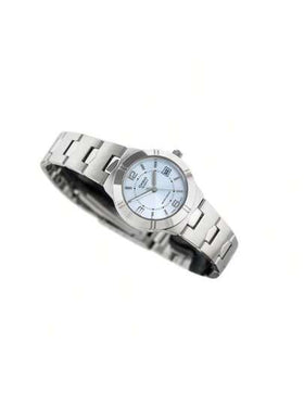 Casio ساعة كاسيو للنساء، قرص أزرق، سوار من الفولاذ المقاوم للصدأ، حالة دائرية، كوارتز تناظري، مقاوم للماء، ساعة كاسوال يومية للنساء والفتيات.
