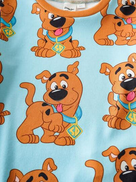 SCOOBY-DOO X SHEIN مجموعة بيجاما بطبعة كلب كرتوني مضحك على الجزء العلوي ذو الرقبة الطاقم والبنطلون، قطعتان