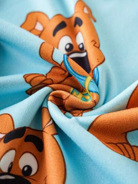 SCOOBY-DOO X SHEIN مجموعة بيجاما بطبعة كلب كرتوني مضحك على الجزء العلوي ذو الرقبة الطاقم والبنطلون، قطعتان