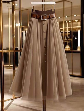 SHEIN PETITE تنورة كاجوال للنساء مزينة بأزرار وقطع شبكية أنيقة للارتداء اليومي