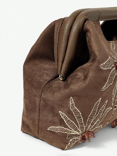 SHEIN SXY حقيبة كلاتش للسيدات، مصنوعة من الجلد المدبوغ البني، مزينة بطرز التطريز والخرز، أنيقة وبسيطة، متعددة الاستخدامات، مناسبة للشاطئ والعطلات والأعياد والصيف والرحلات البحرية وحفلات الشاطئ والمواعيد والاستخدام اليومي والتسوق وتناول الشاي بالعصر