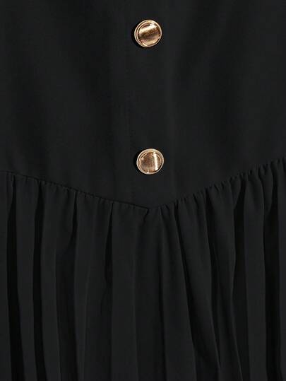 Franclia تنورة خط A ذات إغلاق بأزرار وطيات أنيقة باللون الأحادي، للربيع/الصيف