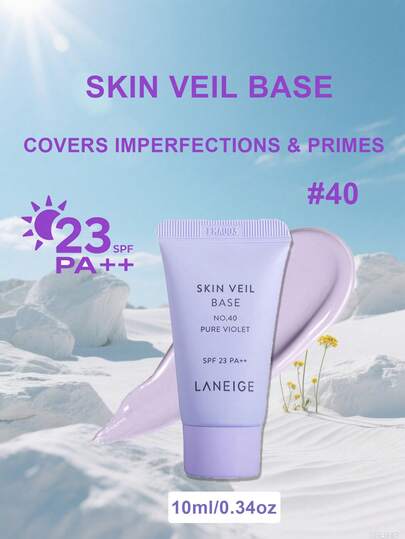 Laneige بريمر الحجاب الجلدي رقم 40 مسام بنفسجي SPF 23 PA++، مرطب وواقي من الشمس، مضيء ومصحح للون، حجم السفر - 10مل/0.34أونصة