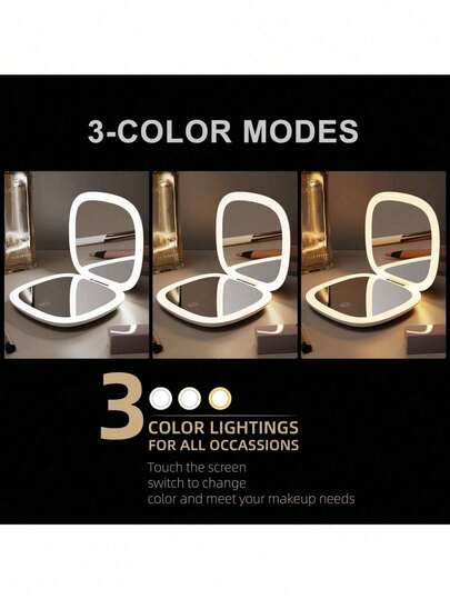 هذا مرآة المكياج بإضاءة LED مزودة ببطارية ليثيوم، لها 3 أوضاع لون و وظيفة تكبير 1X/2X، ويمكن وضعها بسهولة في حقيبة اليد أو الجيب. إنها ضرورية للسفر وتشكل هدية ممتازة لعيد الميلاد والتخرج والحفلات وعيد الحب وعيد الميلاد للنساء.