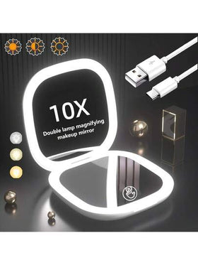 هذا مرآة المكياج بإضاءة LED مزودة ببطارية ليثيوم، لها 3 أوضاع لون و وظيفة تكبير 1X/2X، ويمكن وضعها بسهولة في حقيبة اليد أو الجيب. إنها ضرورية للسفر وتشكل هدية ممتازة لعيد الميلاد والتخرج والحفلات وعيد الحب وعيد الميلاد للنساء.