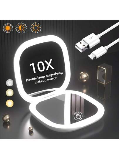 هذا مرآة المكياج بإضاءة LED مزودة ببطارية ليثيوم، لها 3 أوضاع لون و وظيفة تكبير 1X/2X، ويمكن وضعها بسهولة في حقيبة اليد أو الجيب. إنها ضرورية للسفر وتشكل هدية ممتازة لعيد الميلاد والتخرج والحفلات وعيد الحب وعيد الميلاد للنساء.