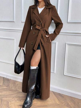 EMERY ROSE معطف طويل كاجوال أنيق بتصميم مبسط وفضفاض، بأكمام طويلة وأزرار مزدوجة وحزام، لون رمادي فاتح، مناسب للربيع/الخريف/الشتاء