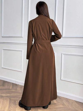 EMERY ROSE معطف طويل كاجوال أنيق بتصميم مبسط وفضفاض، بأكمام طويلة وأزرار مزدوجة وحزام، لون رمادي فاتح، مناسب للربيع/الخريف/الشتاء