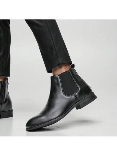 بوت تشيلسي للرجال، للأعمال/التنقل، سحاب جانبي، كعب وبطانة من الخشب المطاطي، جلد علوي ذو لونين مشوه، بوت كلاسيكية رجعية للكاحل
