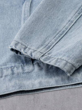Manfinity Denimwave جاكيت جينز قصيرة كاجوال بأكمام طويلة وياقة منسدلة للرجال باللون الأزرق الفاتح