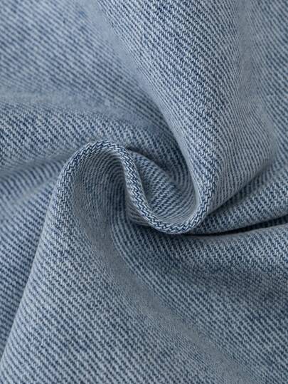 Manfinity Denimwave جاكيت جينز قصيرة كاجوال بأكمام طويلة وياقة منسدلة للرجال باللون الأزرق الفاتح