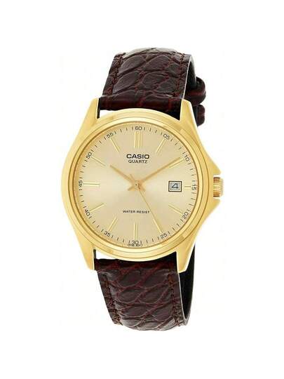 Casio ساعة كاسيو كلاسيكية للرجال، قرص ذهبي مع سوار جلد بني، تصميم كلاسيكي رجعي، ساعة مكتبية للأعمال، هدية للمحترفين