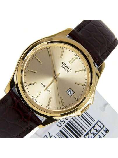 Casio ساعة كاسيو كلاسيكية للرجال، قرص ذهبي مع سوار جلد بني، تصميم كلاسيكي رجعي، ساعة مكتبية للأعمال، هدية للمحترفين