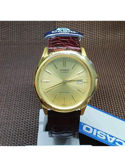 Casio ساعة كاسيو كلاسيكية للرجال، قرص ذهبي مع سوار جلد بني، تصميم كلاسيكي رجعي، ساعة مكتبية للأعمال، هدية للمحترفين