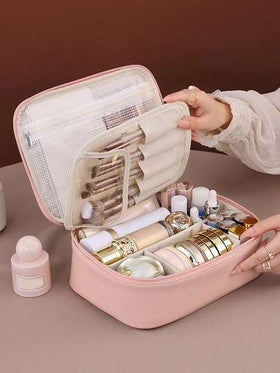حقيبة مستحضرات التجميل للسفر قطعة واحدة، حقيبة مستحضرات تجميل متعددة الوظائف مقاومة للماء، منظم مستحضرات تجميل سعة كبيرة، حقيبة أدوات تجميل محمولة، حقيبة غسيل طبقتين، حقيبة يد للنساء، منظم تخزين تجميل، ضروريات السفر، اكسسوارات السفر، ضروريات الرحلات البحر