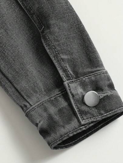 Manfinity Homme جاكيت جينز كاجوال للرجال بياقة عالية وأكمام طويلة وسحاب