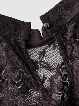 SHEIN MOD فستان نسائي من الدانتيل البني الشوكولاتة مع رقعات