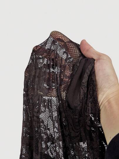 SHEIN MOD فستان نسائي من الدانتيل البني الشوكولاتة مع رقعات