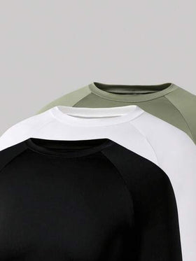 SHEIN 3 قطع تيشيرتات كاجوال طويلة الأكمام مريحة للمراهقين الذكور