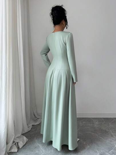 SHEIN Elenzya فستان شتوي أنيق للنساء بتصميم من الراين الأخضر، مناسب للمواعيد والحفلات والتجمعات