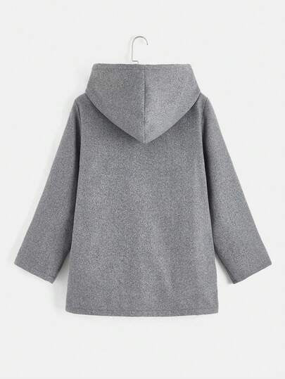 SHEIN EZwear معطف مزود بغطاء وجيبين أمامي بأزرار للخريف/الشتاء