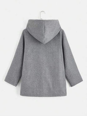 SHEIN EZwear معطف مزود بغطاء وجيبين أمامي بأزرار للخريف/الشتاء