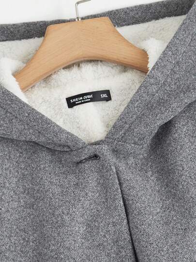 SHEIN EZwear معطف مزود بغطاء وجيبين أمامي بأزرار للخريف/الشتاء