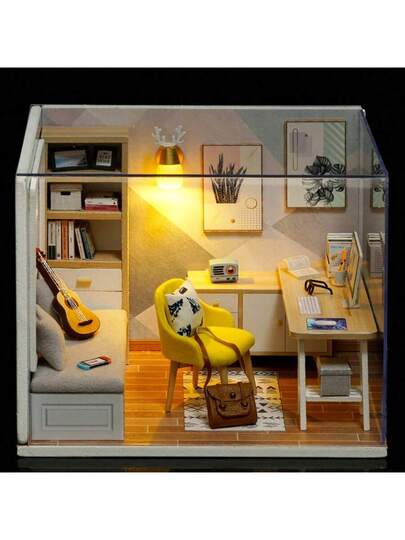 طقم دمية مصغرة DIY يدوية، طقم تجميع نموذج غرفة دراسة مع غطاء غبار، لعبة بازل ثلاثية الأبعاد هدية، ديكور منزلي لغرفة النوم، مناسب للمراهقين والفتيات والأولاد والسيدات والرجال والبالغين