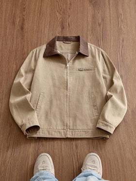 Manfinity Unisex جاكيت كاجوال للرجال بياقة ملونة وسحاب طويل الأكمام، مناسب للربيع والخريف، للموسم البارد، أزواج