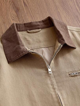 Manfinity Unisex جاكيت كاجوال للرجال بياقة ملونة وسحاب طويل الأكمام، مناسب للربيع والخريف، للموسم البارد، أزواج