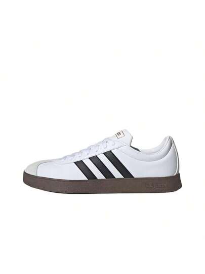 Adidas حذاء رياضي منخفض من أديداس Vl Court Classic متعدد الاستخدامات، مريح، ذو نعل رفيع، مقاوم للانزلاق، ومتين، مناسب للجنسين، باللونين الأبيض والأسود.