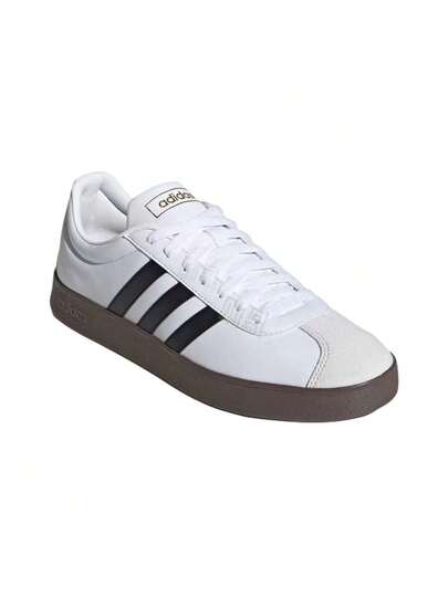 Adidas حذاء رياضي منخفض من أديداس Vl Court Classic متعدد الاستخدامات، مريح، ذو نعل رفيع، مقاوم للانزلاق، ومتين، مناسب للجنسين، باللونين الأبيض والأسود.