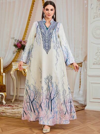 رمضان عباءة نسائية مسلمة، فستان طويل أنيق رومانسي مطرز بالزهور والخرز، مناسب للعطلات والمواعيد والارتداء اليومي، عباية دبي