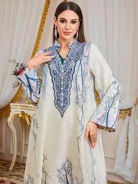 رمضان عباءة نسائية مسلمة، فستان طويل أنيق رومانسي مطرز بالزهور والخرز، مناسب للعطلات والمواعيد والارتداء اليومي، عباية دبي