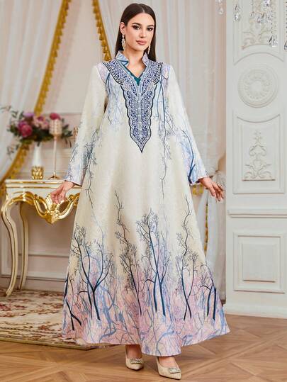 رمضان عباءة نسائية مسلمة، فستان طويل أنيق رومانسي مطرز بالزهور والخرز، مناسب للعطلات والمواعيد والارتداء اليومي، عباية دبي