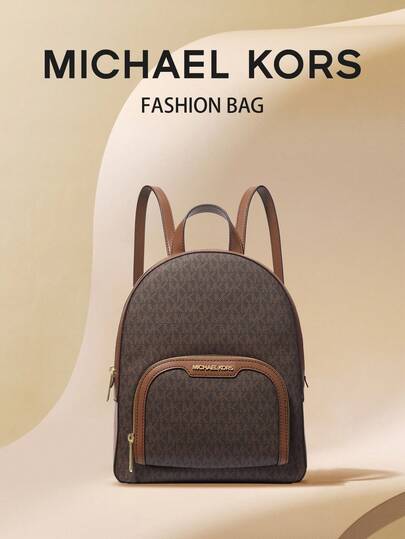 Michael Kors حقيبة ظهر Jaycee متوسطة الحجم ذات الشعار الأنيق للنساء، حقيبة ظهر جلدية للسفر والعمل، حقيبة كتف