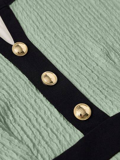 SHEIN فستان محبوك مناسب للمراهقات، ذو رقبة على شكل حرف V وأزرار معدنية للزينة، أكمام طويلة، مناسب للحفلات والأنشطة الخارجية في فصلي الخريف والشتاء