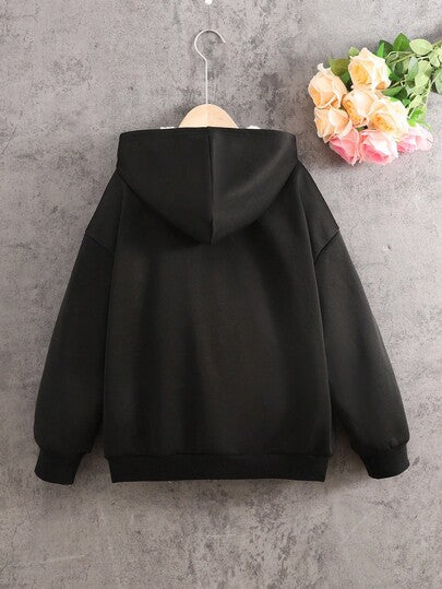 SHEIN معطف كاجوال فضفاض مريح مبطن حراري مع كابوشون للفتيات المراهقات، خريف/شتاء