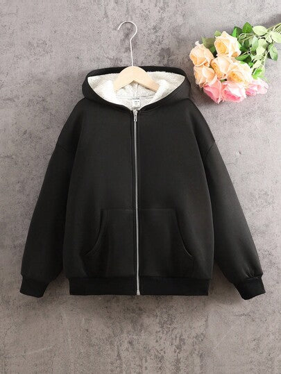 SHEIN معطف كاجوال فضفاض مريح مبطن حراري مع كابوشون للفتيات المراهقات، خريف/شتاء