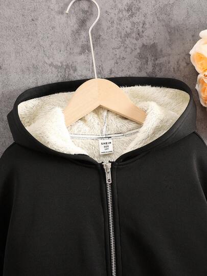SHEIN معطف كاجوال فضفاض مريح مبطن حراري مع كابوشون للفتيات المراهقات، خريف/شتاء