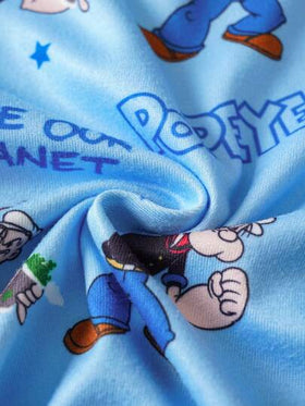 Popeye X SHEIN مجموعة بيجاما مكونة من 2 قطعة للأولاد الصغار، تتكون من ملابس علوية كاجوال بأكمام طويلة وطباعة كاملة على السطح وسروال ضيق محبوك