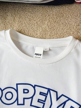 Popeye X SHEIN طقم بيجاما مكون من 2 قطعة: تي شيرت بياقة طاقم بأكمام طويلة وطباعة جرافيك للفتيان المراهقين، وبنطال مريح بنمط مربعات مقاوم للاشتعال