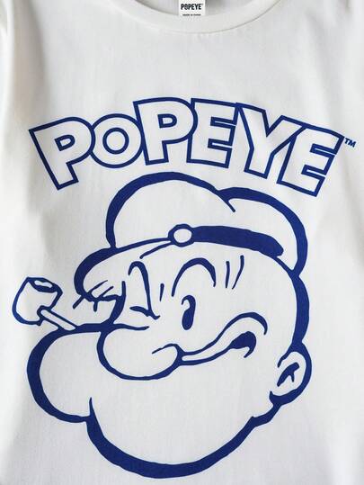 Popeye X SHEIN طقم بيجاما مكون من 2 قطعة: تي شيرت بياقة طاقم بأكمام طويلة وطباعة جرافيك للفتيان المراهقين، وبنطال مريح بنمط مربعات مقاوم للاشتعال