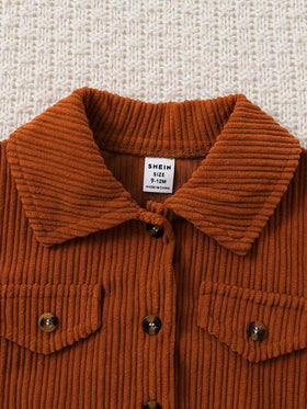 SHEIN Vintaside Kids بدلة كاجوال للأطفال الصبية 2 قطعة، بذلة من الكوردروي الخاكي مع قطع من الفليس للارتداء اليومي، خريف/شتاء