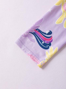 My Little Pony X SHEIN طقم بيجاما للفتيات المراهقات مكون من ملابس علوية رقبة دائرية مطبوعة بطبعة حلوة حالمة وبنطلون، لون بنفسجي فاتح، للخريف/الشتاء