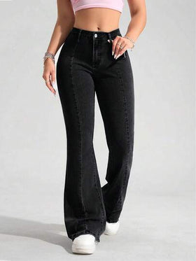 SHEIN PETITE سراويل جينز نسائية بساق متسعة، متعددة الاستخدامات للارتداء اليومي
