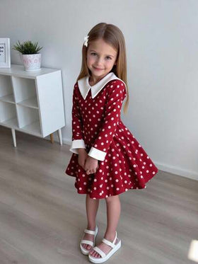 SHEIN Elladie kids فستان كاجوال للبنات بياقة ملونة وخصر مضفر