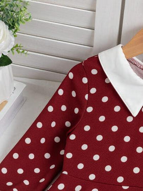 SHEIN Elladie kids فستان كاجوال للبنات بياقة ملونة وخصر مضفر